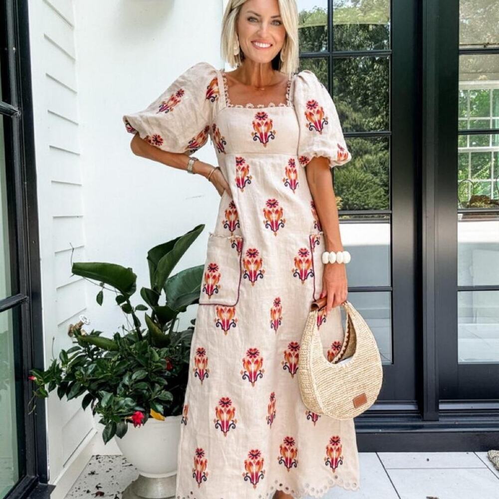 Farm rio linen cream dress